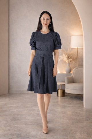 Imbracaminte dama - Rochie eleganta dama gri cu cordon