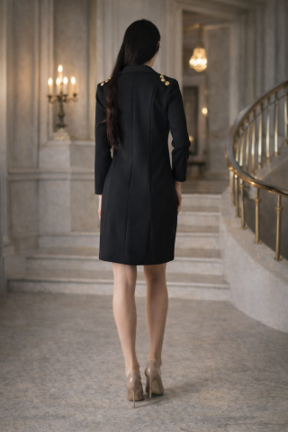 Rochie sacou eleganta dama neagra cu nasturi aurii [1]