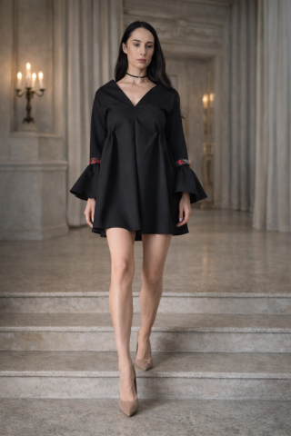 Imbracaminte dama - Rochie eleganta dama neagra cu maneci cloș