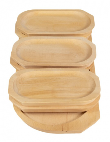 Articole de bucatarie - Set platou din lemn 6+1, Fag natur