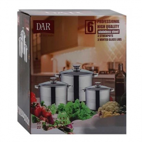 Set inox DAR 6 piese oale cu capac de sticla (4.3/5.6L/7.2) 23716 [1]