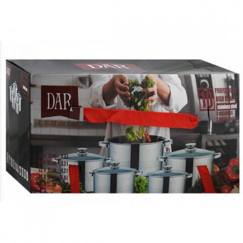 Oale si Cratite - Set inox DAR 10 piese cratite cu capace de sticla 2.3/3.2/4.2/5.4/6.9L