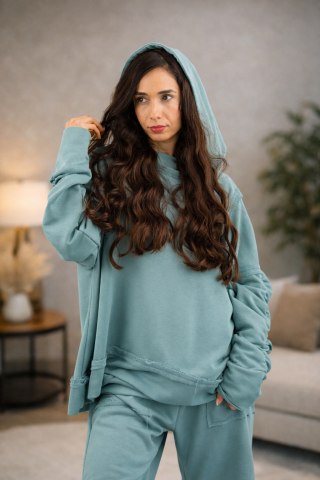 Imbracaminte dama - Trening dama bleu casual – Set modern cu hanorac oversized