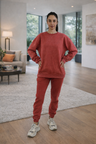 Imbracaminte dama - Trening dama rosu casual – Set modern cu bluza oversized