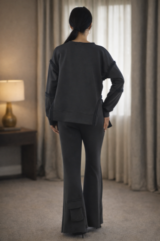 Trening dama negru – Set casual modern cu pantaloni evazati [2]