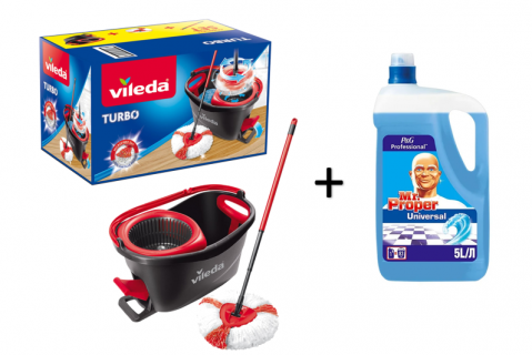 PACHETE PROMOTIONALE - VILEDA TURBO SET MOP ROTATIV+GALEATA + Detergent pentru pardoseli MR. PROPER Professional 5L