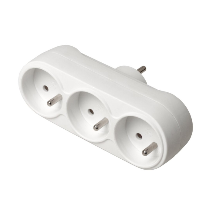 Adaptor triplu GTV pentru priză, cu 3 prize tip French, alb [2]