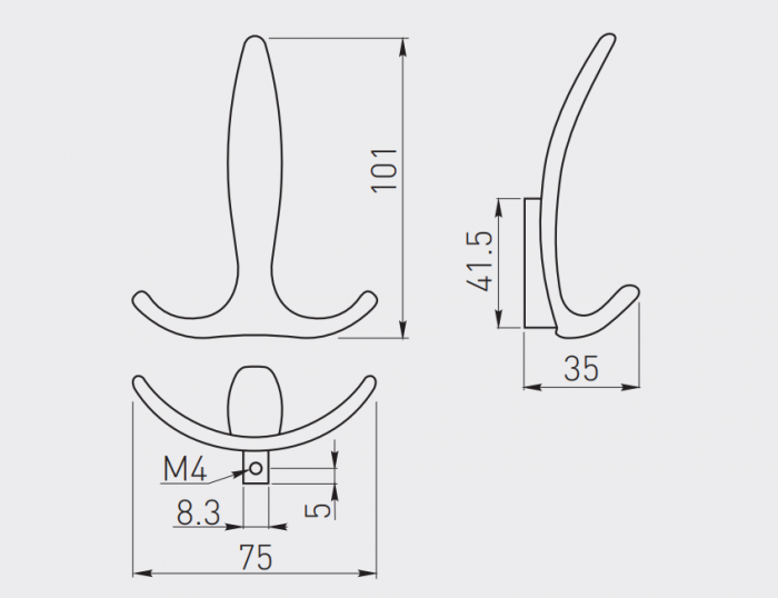 Agatatoare cuier E-018, finisaj otel periat GT, 101x75x35 mm [4]
