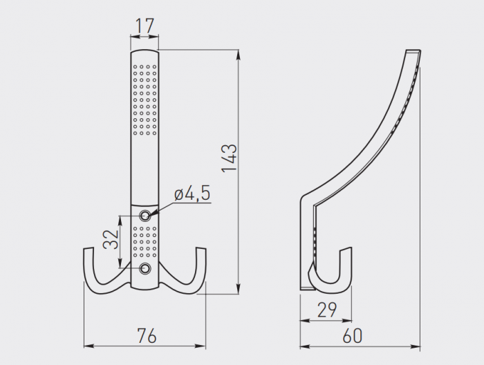 Agatatoare cuier K23 cu model, finisaj aluminiu GT, 143x76 mm [2]