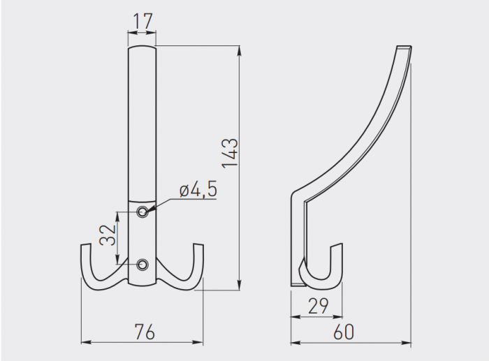 Agatatoare cuier K23 neteda, finisaj aluminiu GT, 143x76 mm [2]