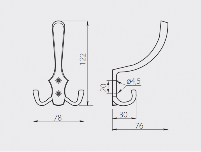 Agatatoare cuier K24, finisaj alama lustruita GT, 122x78 mm [4]