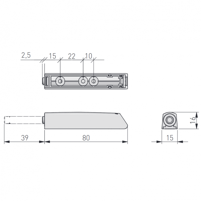 Amortizor bumper incastrat cu adaptor si magnet pentru usa mobilier, antracit, L:119 mm [4]