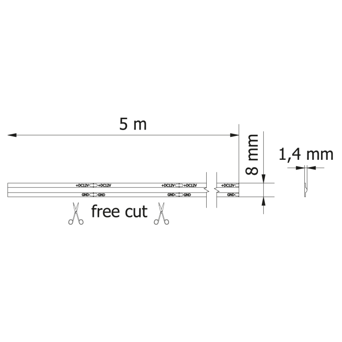 Bandă LED COB Free Cut Gel Free GTV, lumină rece, 24V, IP20, 5 m [7]