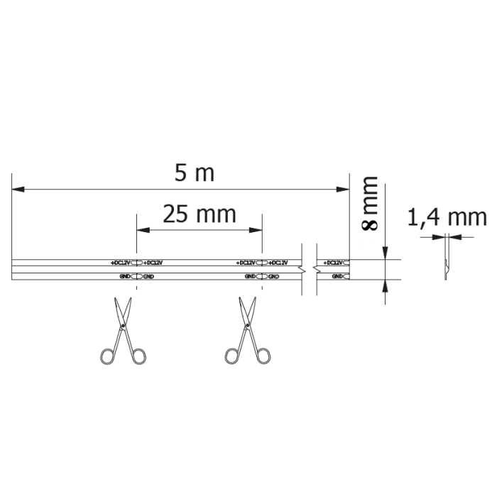 Bandă LED COB GTV pentru mobilier, lumină caldă, 320 LED/m, 600 lm/m, 12V, IP20, 5 m [5]