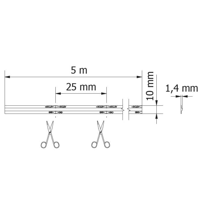 Bandă LED COB GTV, lumină neutră, 12V, IP20, 5 m [2]