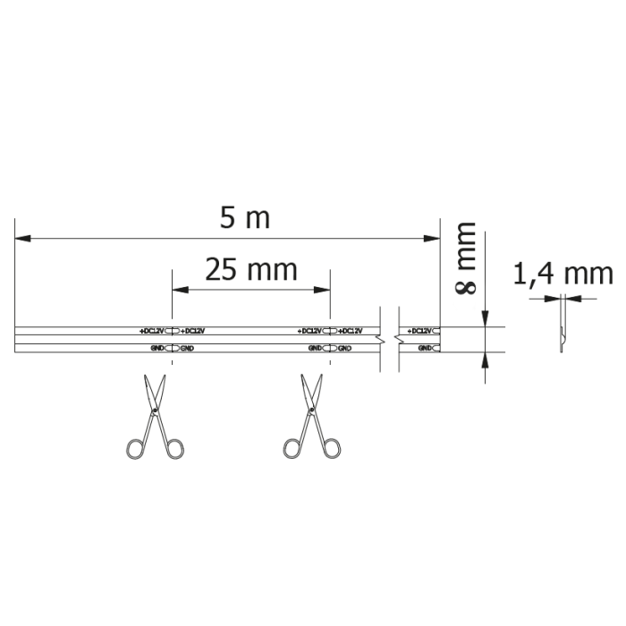 Bandă LED COB GTV, lumină neutră, 12V, IP20, 5 m [2]