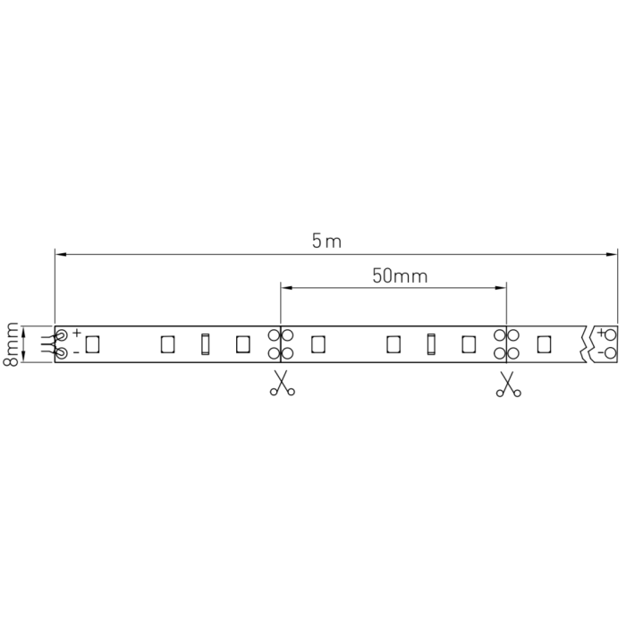 Bandă LED Flash GTV, lumină caldă, 60 LED/m, 850 lm/m, 11 W/m, 12V, IP20, 5 m [5]
