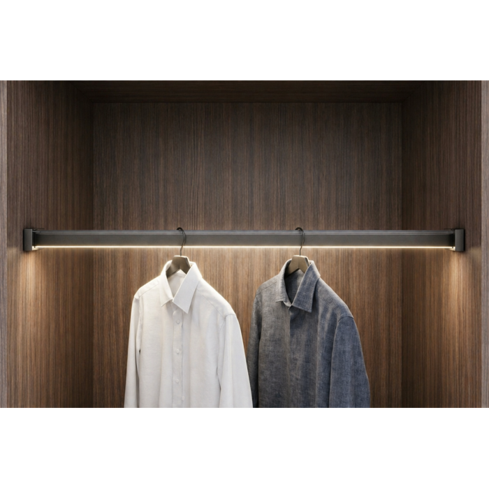 Bară haine rectangulară Adinor, cu profil pentru banda LED, antracit, aluminiu, 200 cm [2]