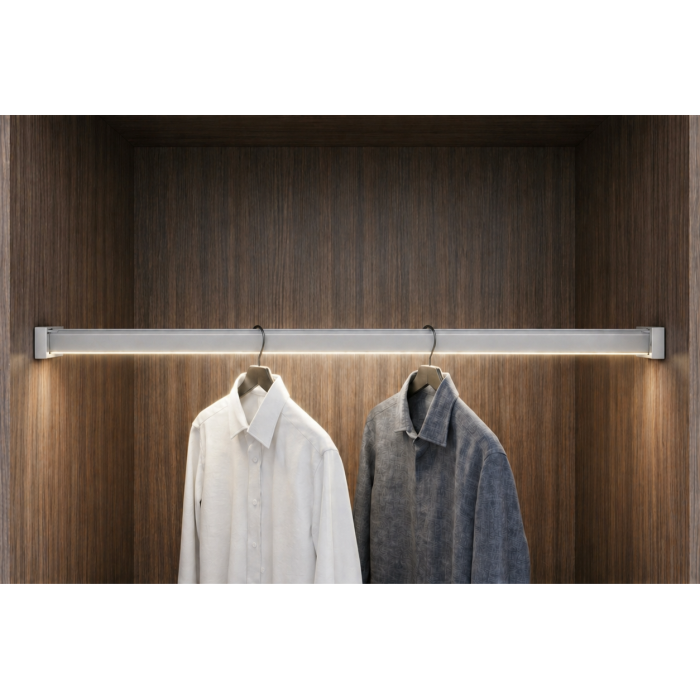 Bară haine rectangulară Adinor, cu profil pentru banda LED, gri, aluminiu, 200 cm [2]