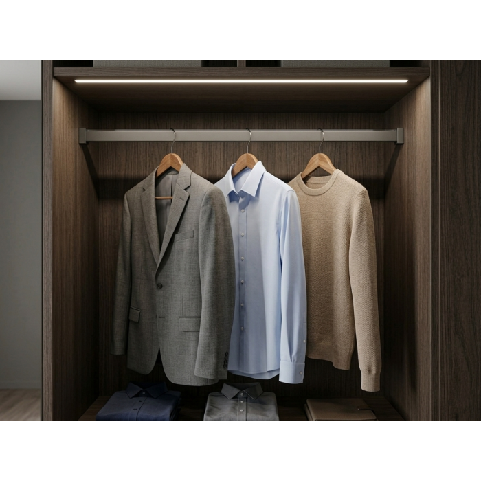 Bară haine rectangulară Adinor, cu suport pentru banda LED, antracit, aluminiu, 200 cm [2]