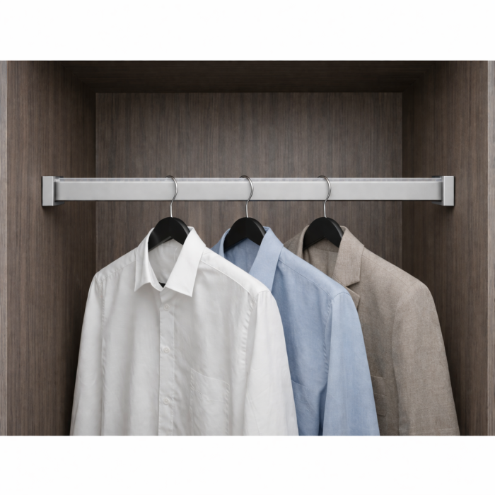 Bară haine rectangulară Adinor, cu suport pentru banda LED, gri, aluminiu, 200 cm [3]