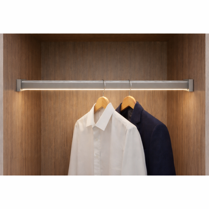 Bară haine rectangulară Adinor, cu suport pentru banda LED, gri, aluminiu, 200 cm [2]