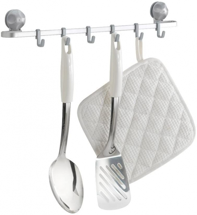 Bara suport ustensile bucatarie Eureka cu 6 carlige, 40 cm gri [2]