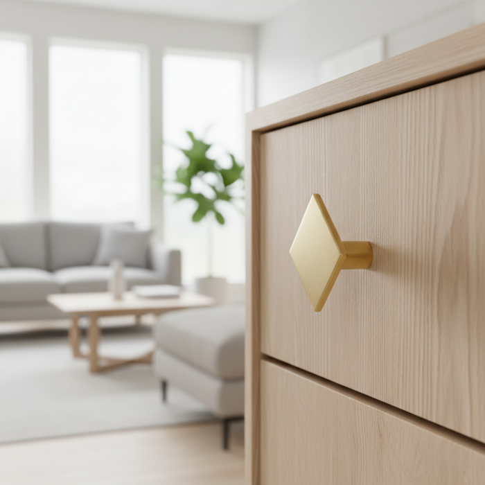 Buton patrat pentru mobila Dion, finisaj alama periata satin, 30x30 mm [3]