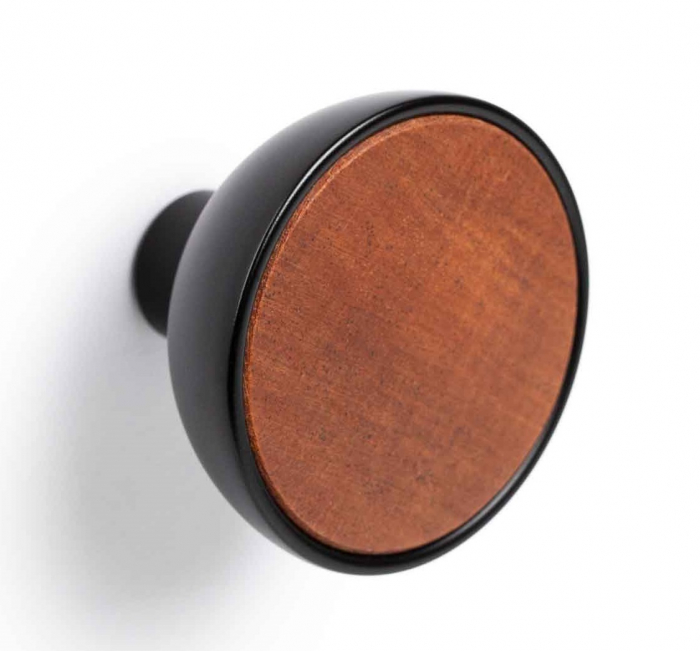 Buton pentru mobila Bol, finisaj negru mat cu lemn sapelli natur, D:45 mm [1]