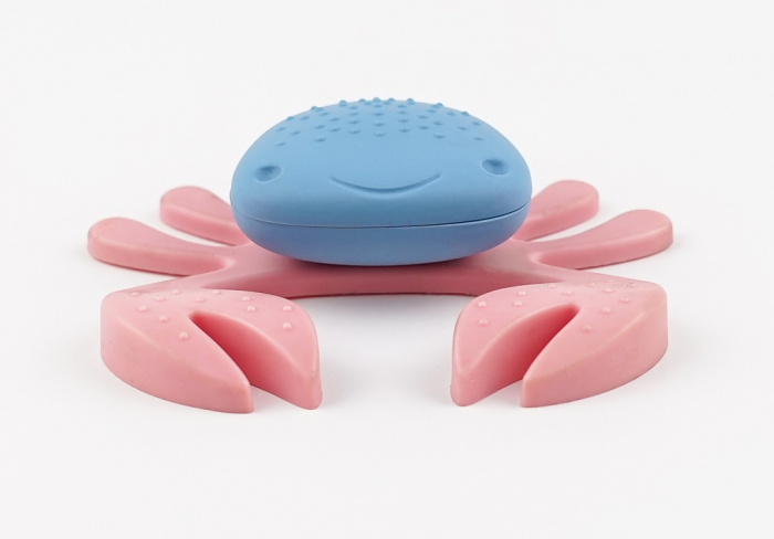 Buton pentru mobila copii Joy Crab, finisaj bleu cu clesti roz CB, 25 mm [4]