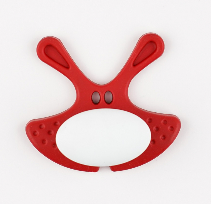 Buton pentru mobila copii Joy Iepuras, finisaj rosu cu nasuc alb CB, 30 mm [2]