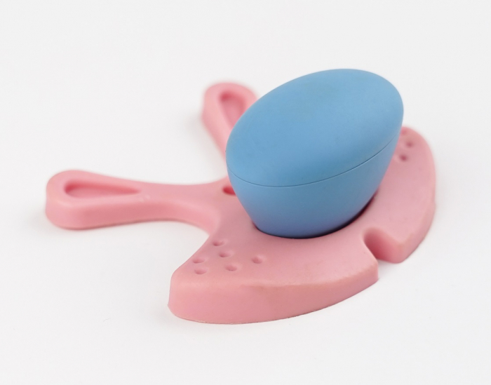 Buton pentru mobila copii Joy Iepuras, finisaj roz cu nasuc bleu CB, 30 mm [3]