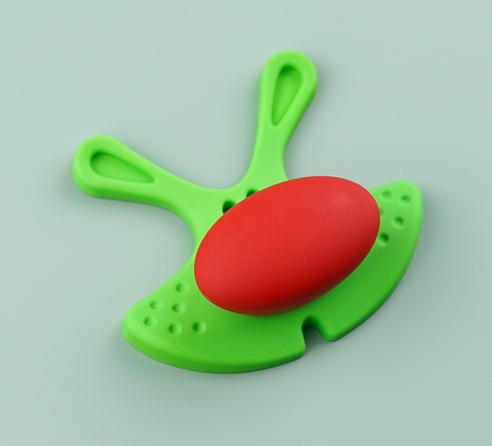 Buton pentru mobila copii Joy Iepuras, finisaj verde cu nasuc rosu CB, 30 mm [5]