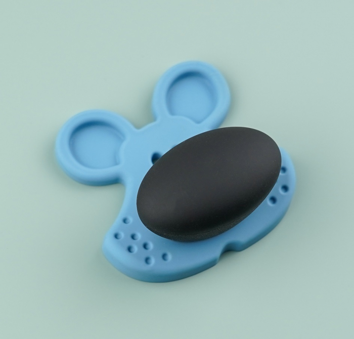 Buton pentru mobila copii Joy Tigru, finisaj bleu cu nasuc negru CB, 30 mm [5]