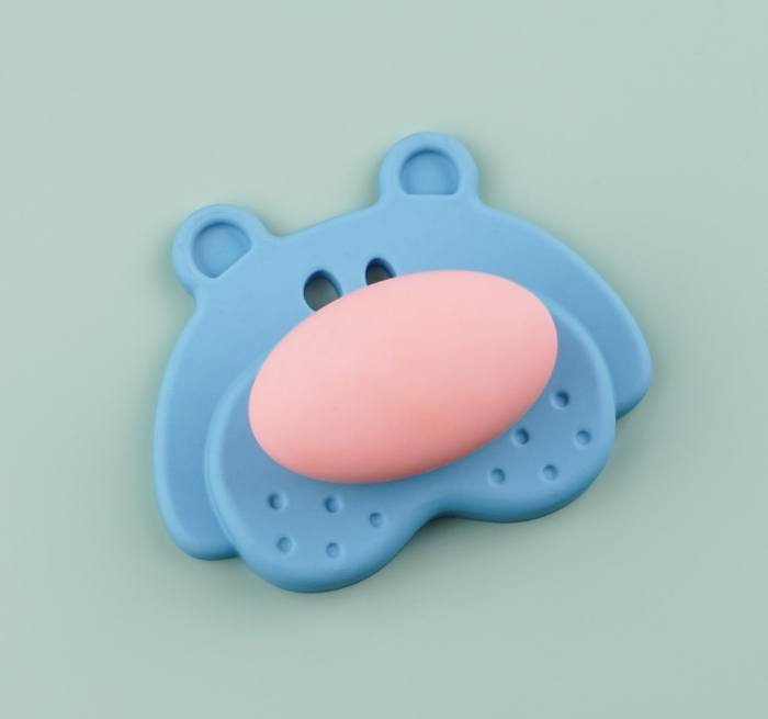 Buton pentru mobila copii Joy Ursulet, finisaj bleu cu nasuc roz CB, 30 mm [5]