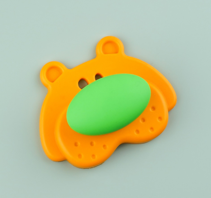 Buton pentru mobila copii Joy Ursulet, finisaj portocaliu cu nasuc verde CB, 30 mm [5]