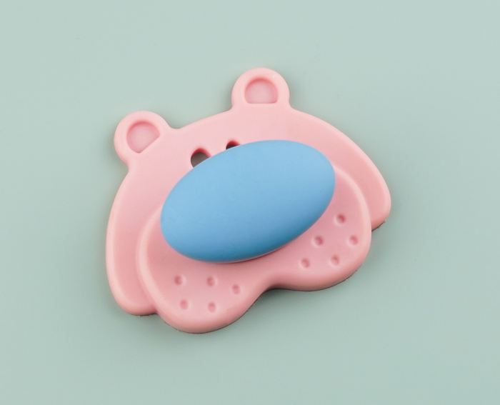 Buton pentru mobila copii Joy Ursulet, finisaj roz cu nasuc bleu CB, 30 mm [5]