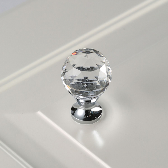 Buton pentru mobila cristal CRPA, finisaj crom lucios+cristal transparent GT, D:25 mm [2]