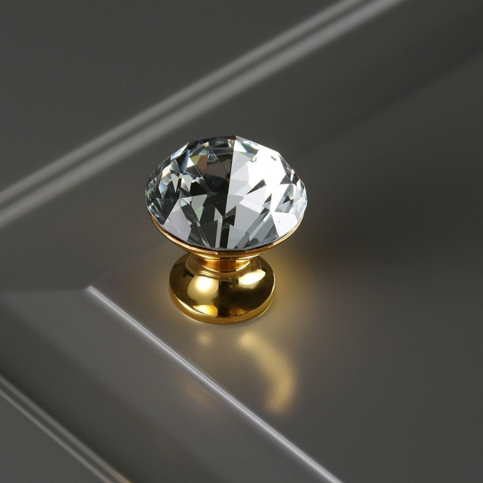 Buton pentru mobila cristal CRPB, finisaj auriu lucios+cristal transparent GT, D:30 mm [3]