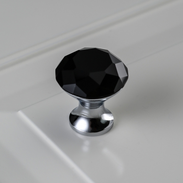 Buton pentru mobila cristal CRPB, finisaj crom lucios+cristal negru GT, D:25 mm [2]