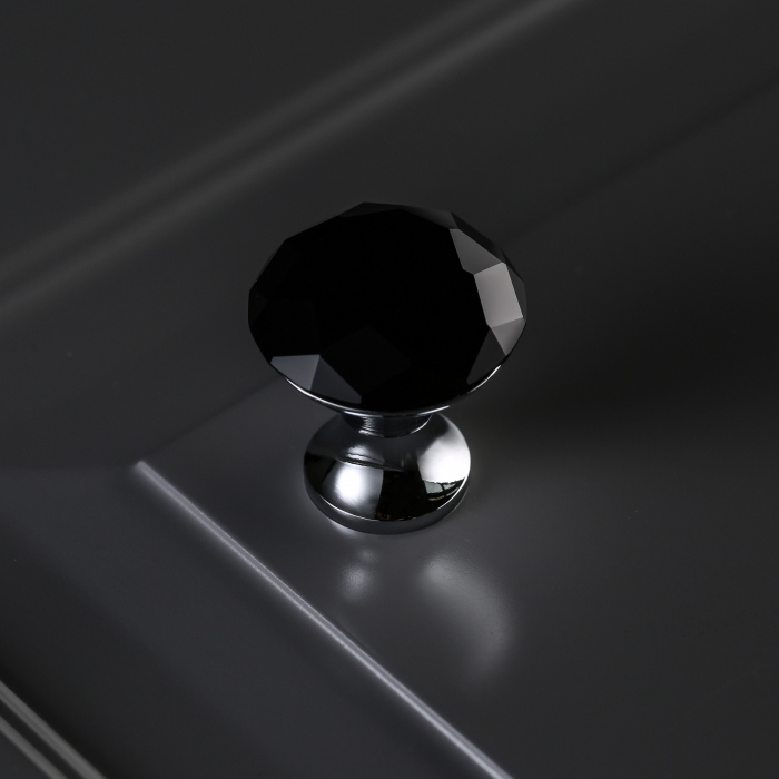 Buton pentru mobila cristal CRPB, finisaj crom lucios+cristal negru GT, D:25 mm [3]