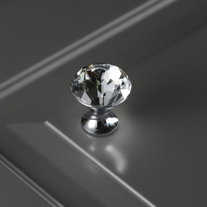 Buton pentru mobila cristal CRPB, finisaj crom lucios+cristal transparent GT, D:30 mm [3]
