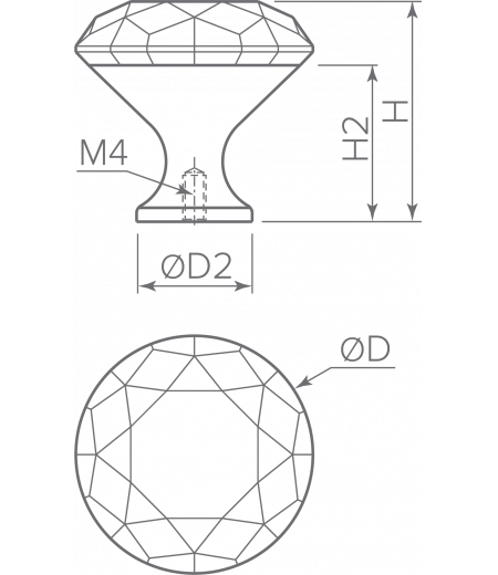 Buton pentru mobila cristal CRPB, finisaj crom lucios+cristal transparent, D:40 mm [2]