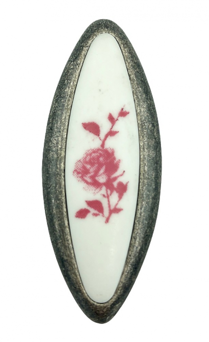 Buton pentru mobila cu insertie rasina floare rosie, finisaj argint oxidat, 32 mm [2]