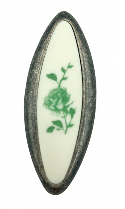 Buton pentru mobila cu insertie rasina floare verde, finisaj argint oxidat, 32 mm [2]