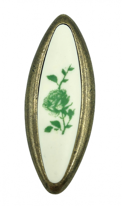 Buton pentru mobila cu insertie rasina floare verde, finisaj bronz oxidat, 32 mm [2]
