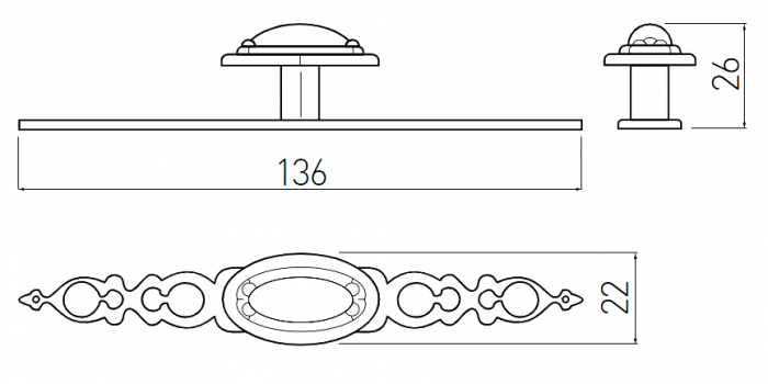 Buton pentru mobila WP-1146, finisaj alama antichizata GT, L:136 mm [4]