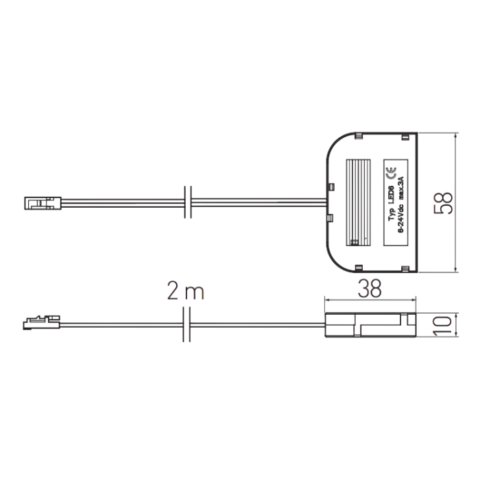 Conector cu distribuitor GTV pentru iluminat LED, 6 prize Mini AMP, 6-24V, 3A, IP20, cablu 2 m [2]