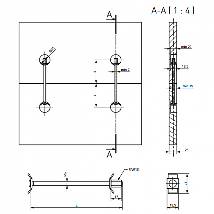 Conector imbinare blat cu surub, finisaj crom, L:65 mm [2]