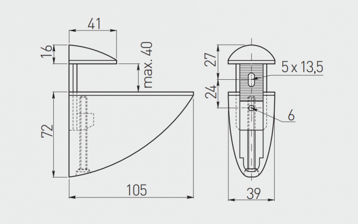 Consola raft polita sticla Pelikan, finisaj aluminiu, 105 mm [7]